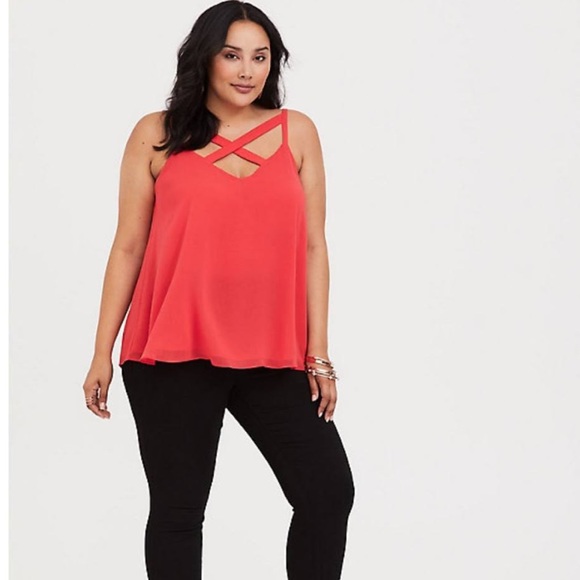 torrid Tops - Torrid Bright Coral Crisscross Tank Size 1X